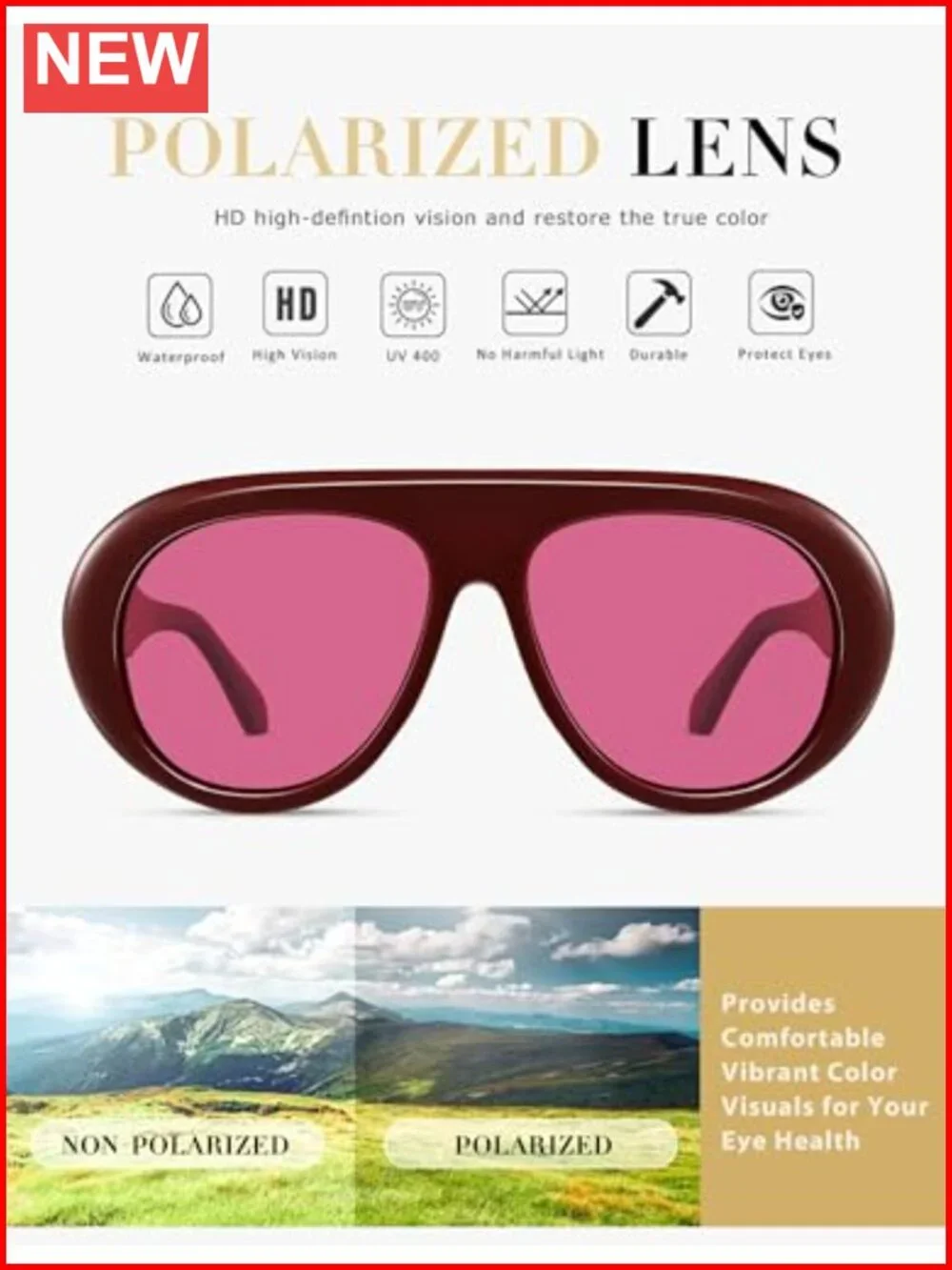 Vintage Oversized Polarized Aviator Sunglasses for Women Retro 70s Big Round